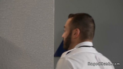 Flight attendant fucks businessman in rest room