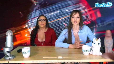 Camsoda - Lesbian MILFs Ride Sybian Orgasm On Air While Reading The News