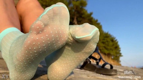 Outdoor Soles Tease In Cute Turquoise Nylon Socks